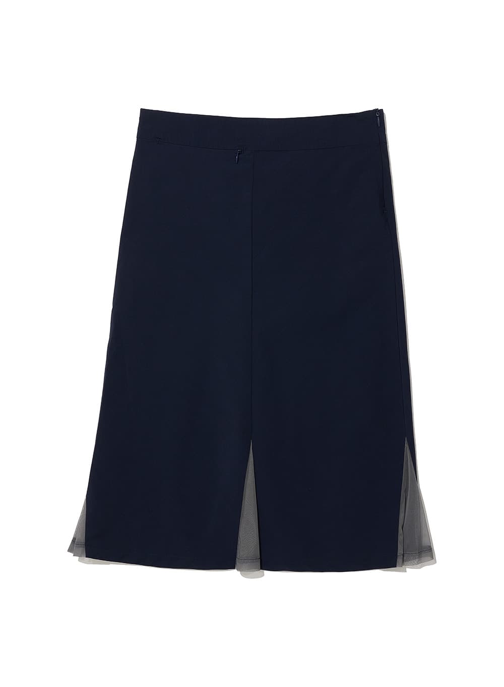 MESH LAYER GORED MIDI SKIRT_NAVY