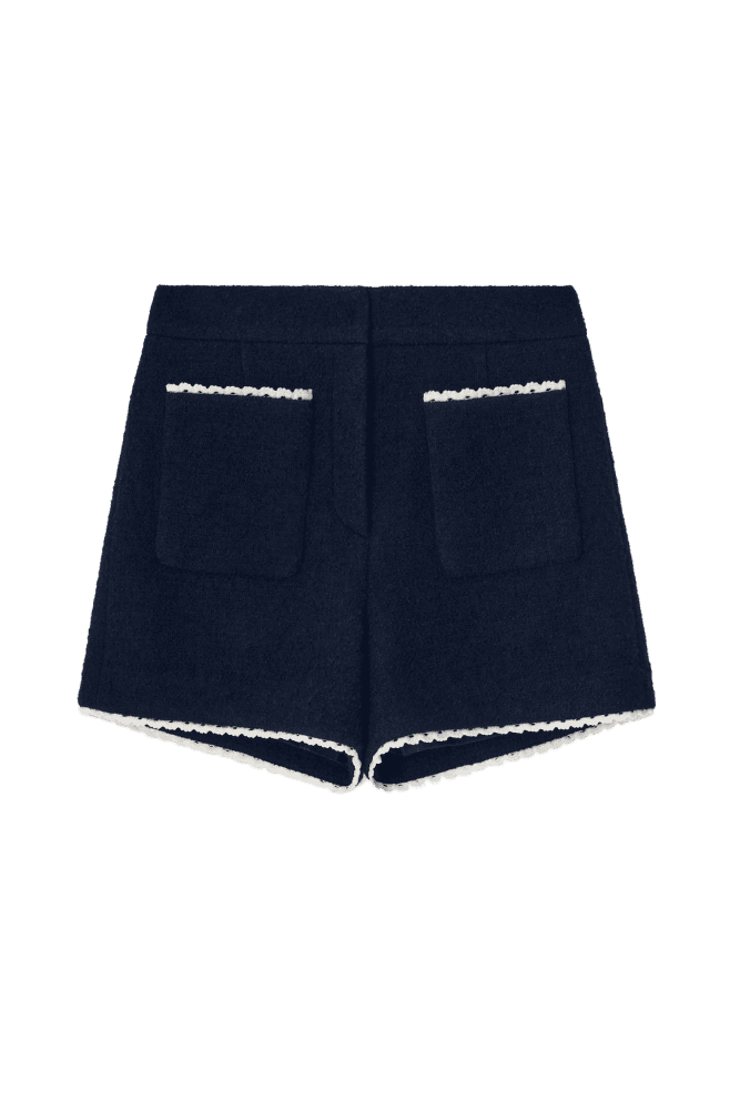 Pearl Petal Tweed Wool Short Pants (Navy)