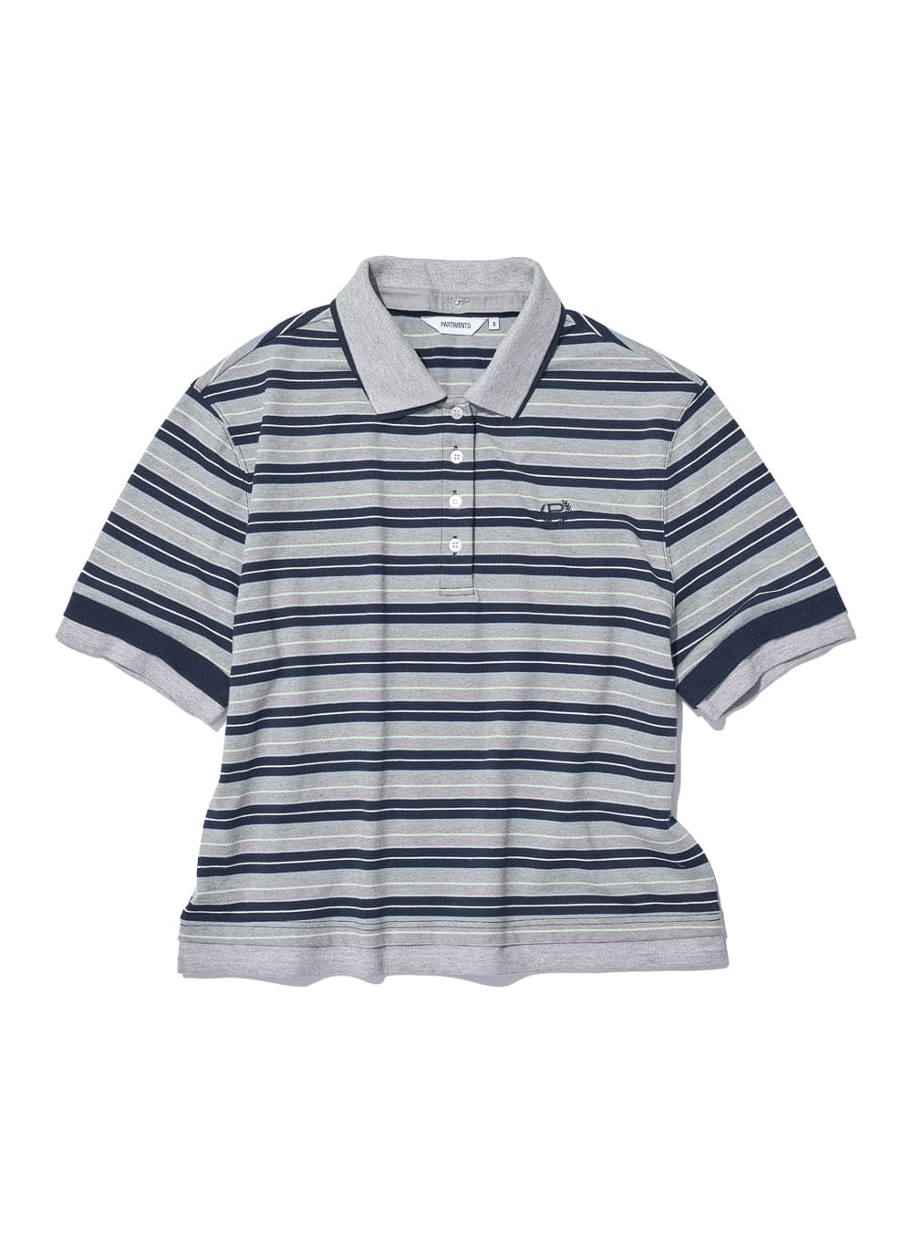 DOUBLE LAYERED STRIPE POLO TEE_NAVY