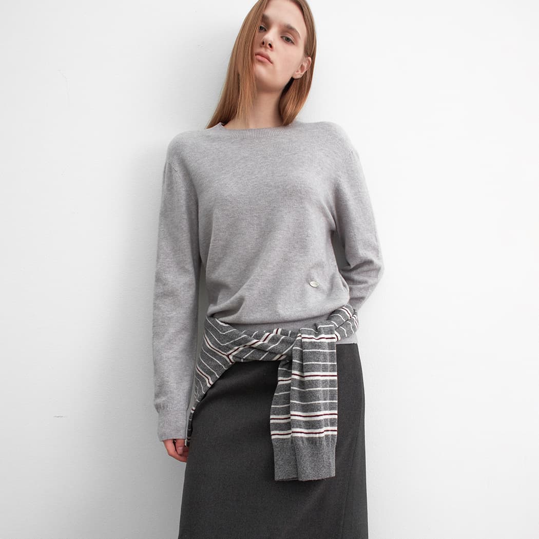 (T-7153)ESSENTIAL WHOLE GARMENT ROUND NECK KNIT