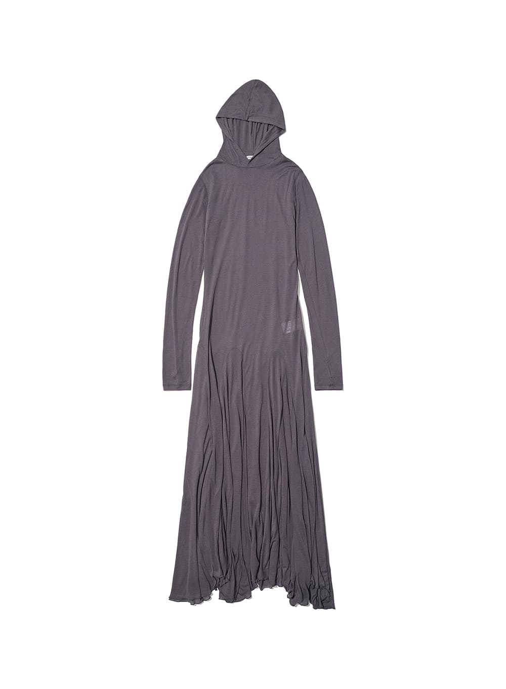 SHEER LAYERED HOODIE FLARE DRESS_CHARCOAL