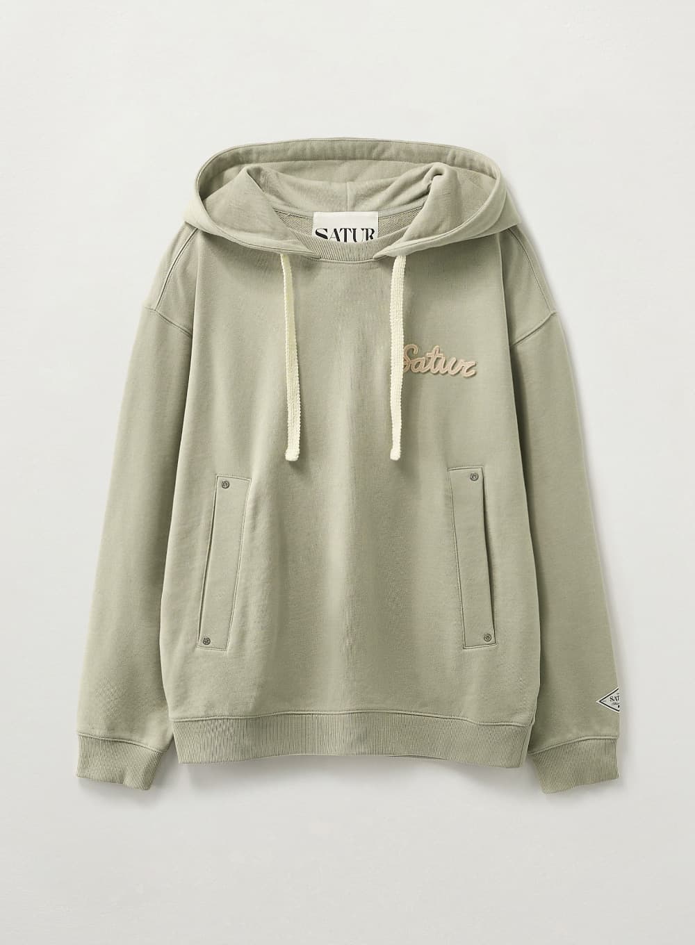 Satur Applique Round Neck Hoodie - Sage Green