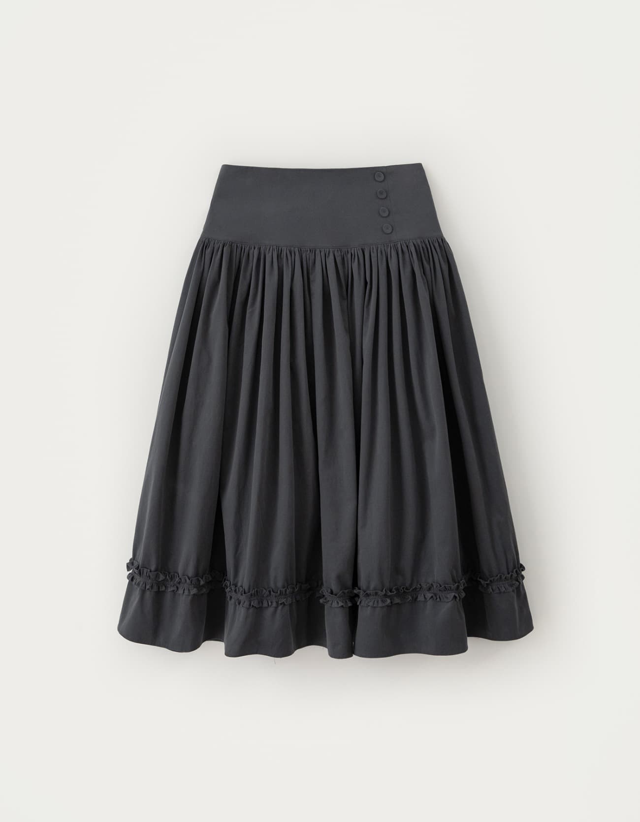 Button Shirring Long Skirt - Charcoal