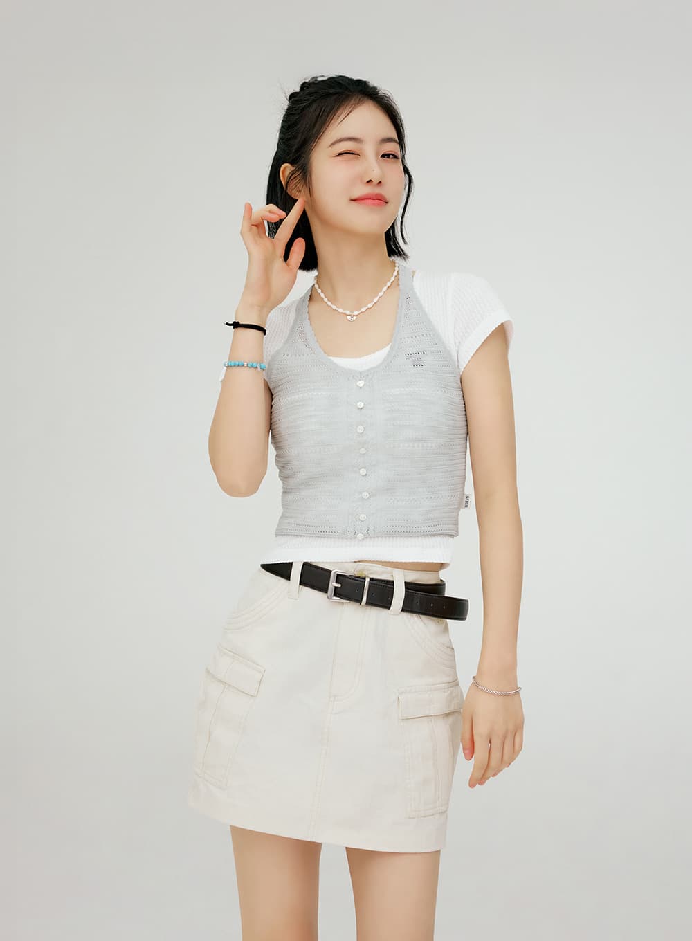 (W) Crochet Halter Neck Knit Bustier - Sky Blue
