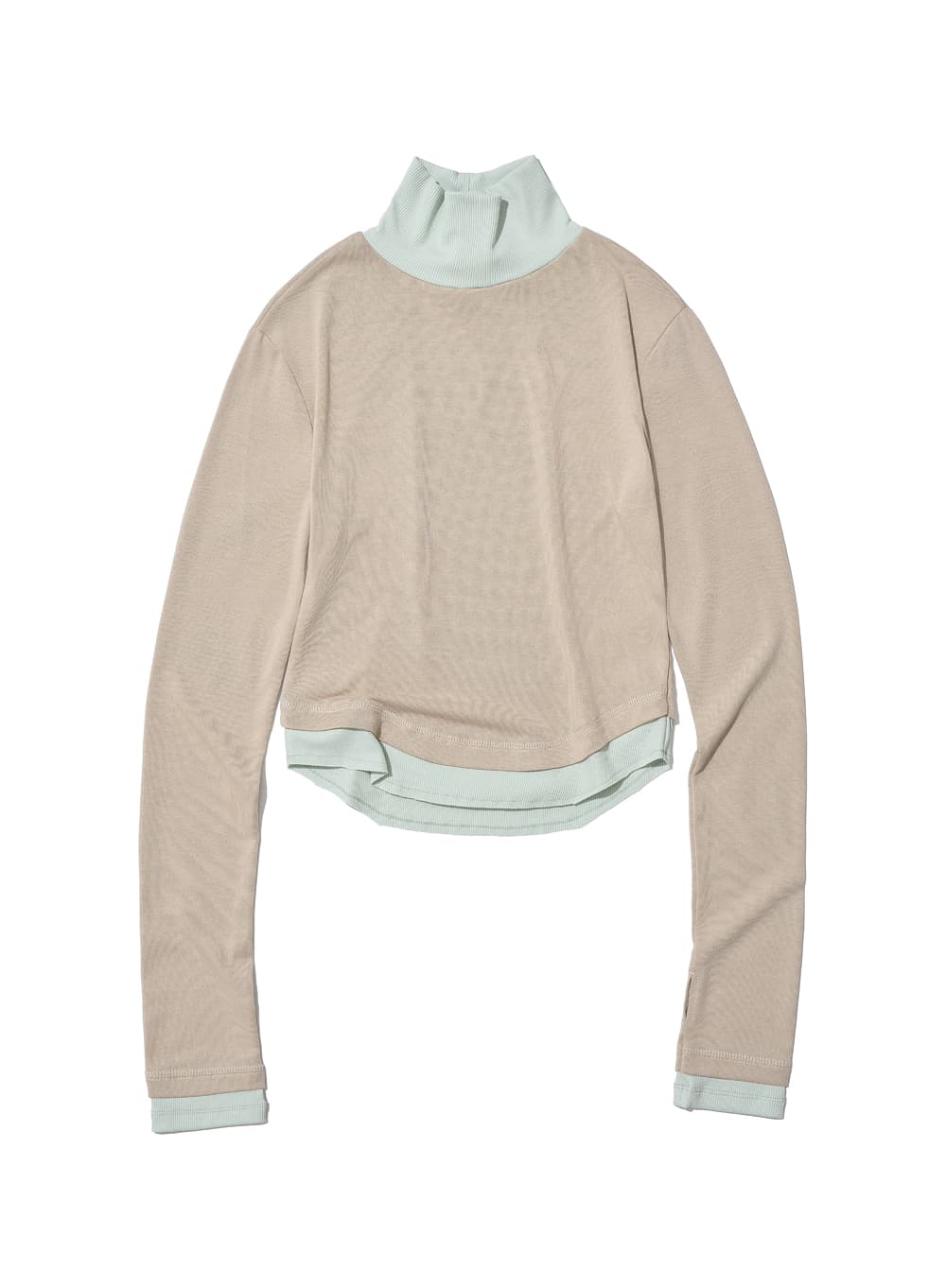 DOUBLE LAYERED HIGH NECK TEE_BEIGE