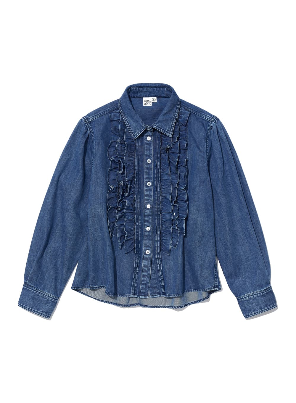COUNTRY RUFFLE-PINTUCK SHIRT_DENIM