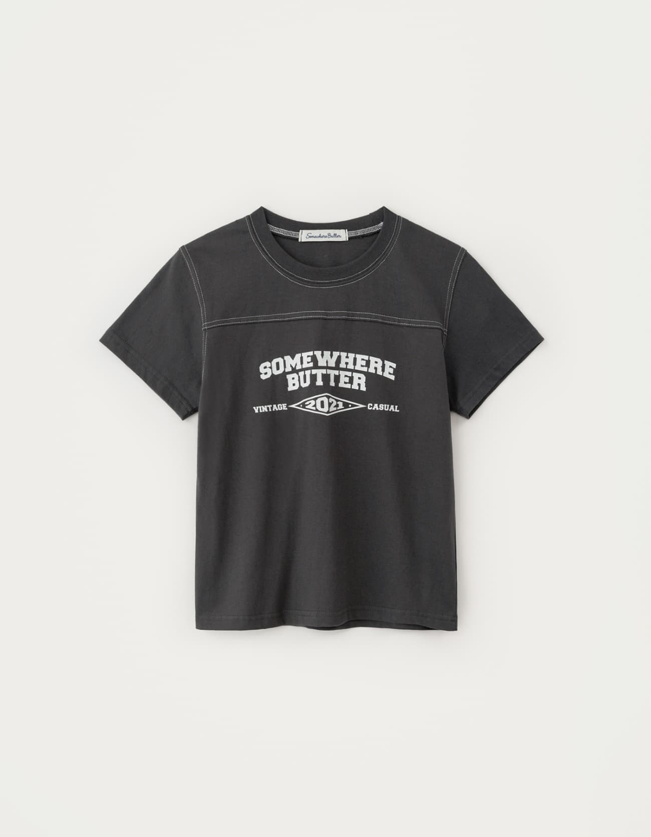 7.3 출고 Stitch Square Logo Top - Charcoal