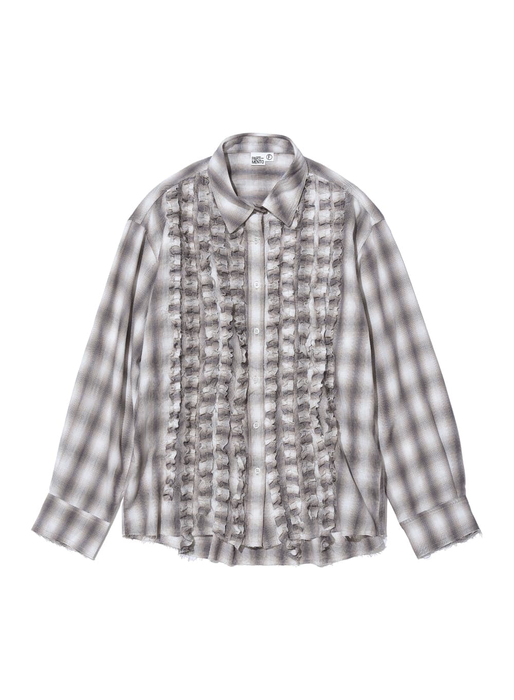CUT-OFF FRILL TRIM SHIRT_BEIGE CHECK