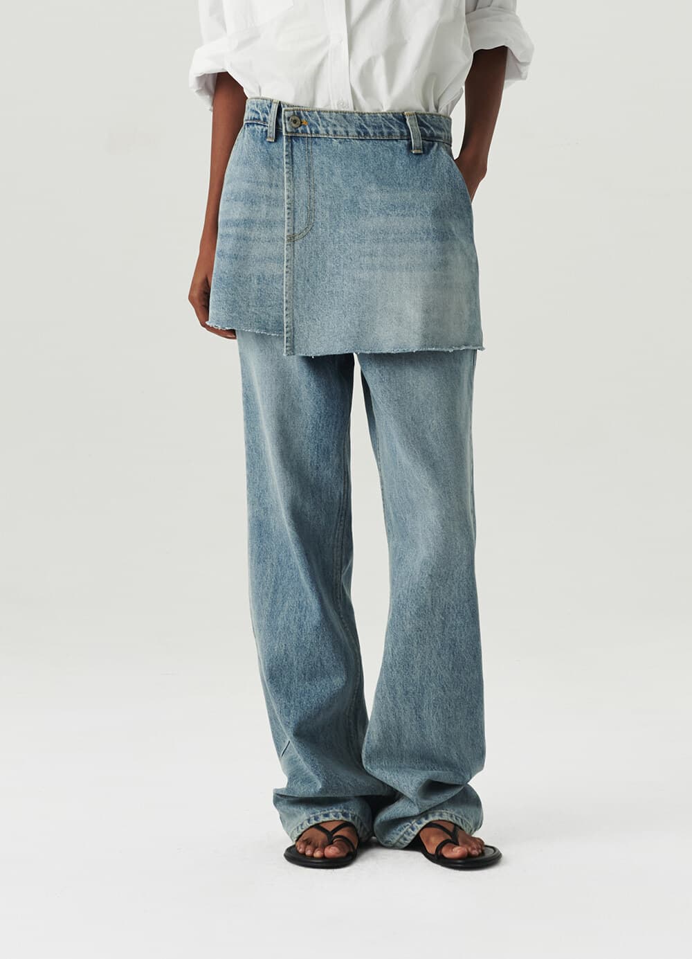 Layered Skirt Denim - Mid Blue