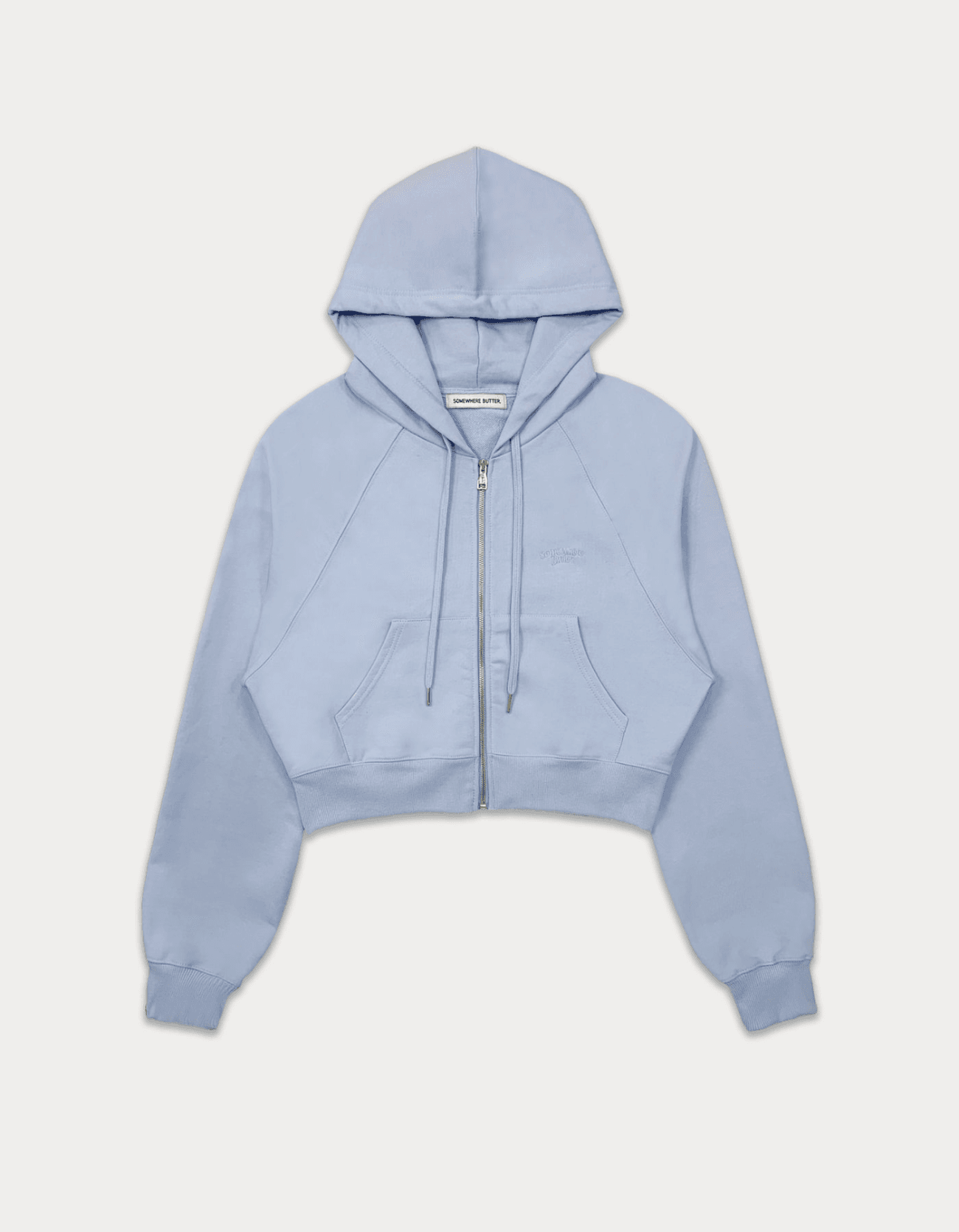 Essential crop hood zip-up - light blue