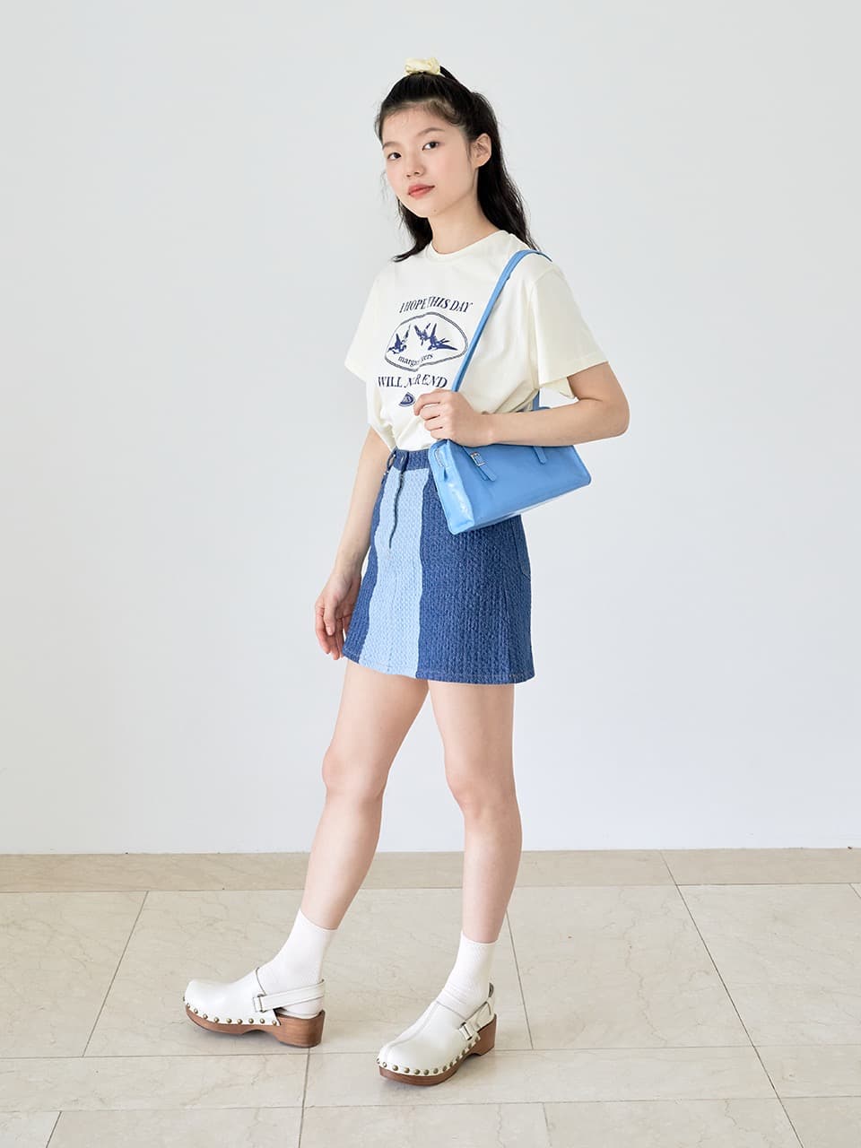 COLOR BLOCK DENIM SKIRT (DARK NAVY)