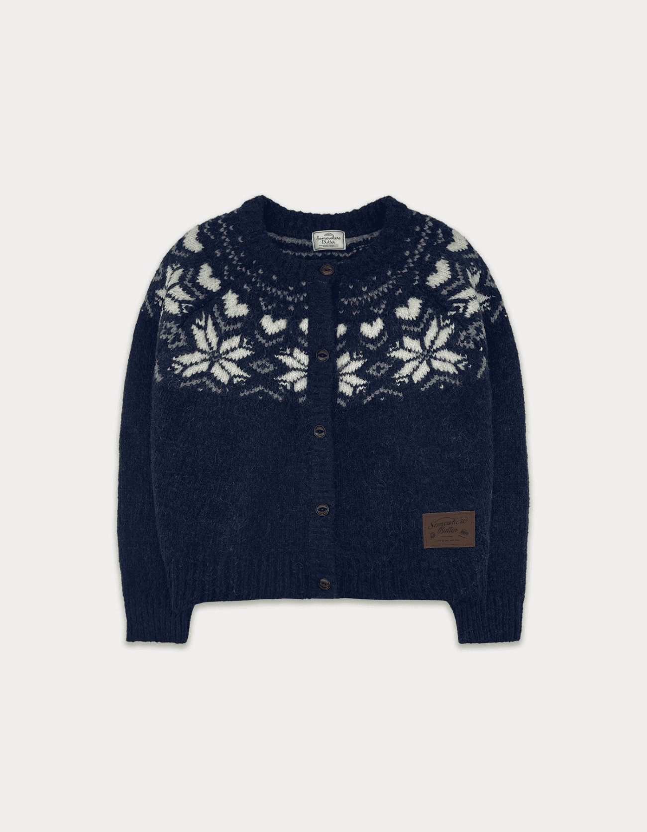 Heart Alpaca Nordic Cardigan - Navy