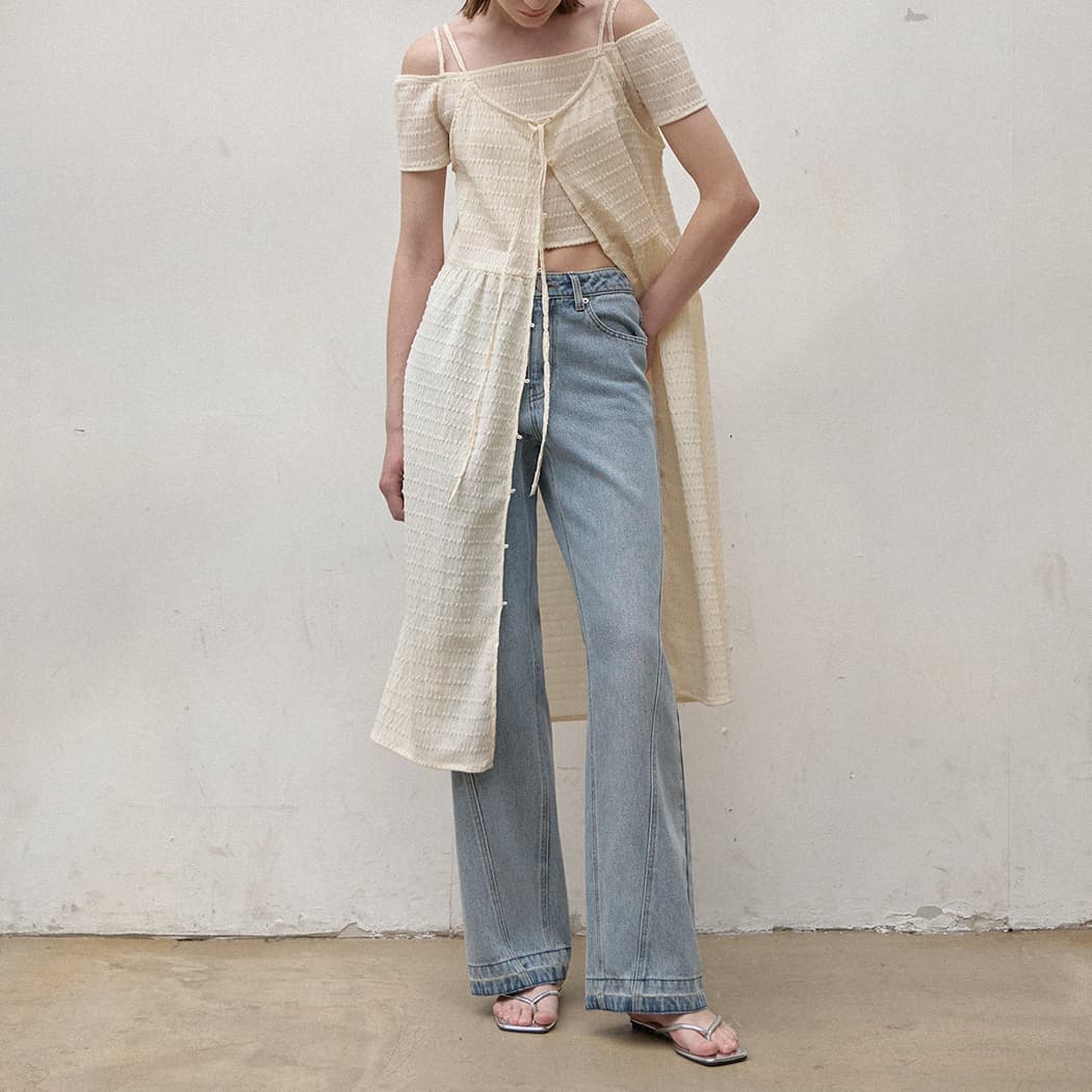 (PT-5544)CURVED WIDE DENIM PANTS