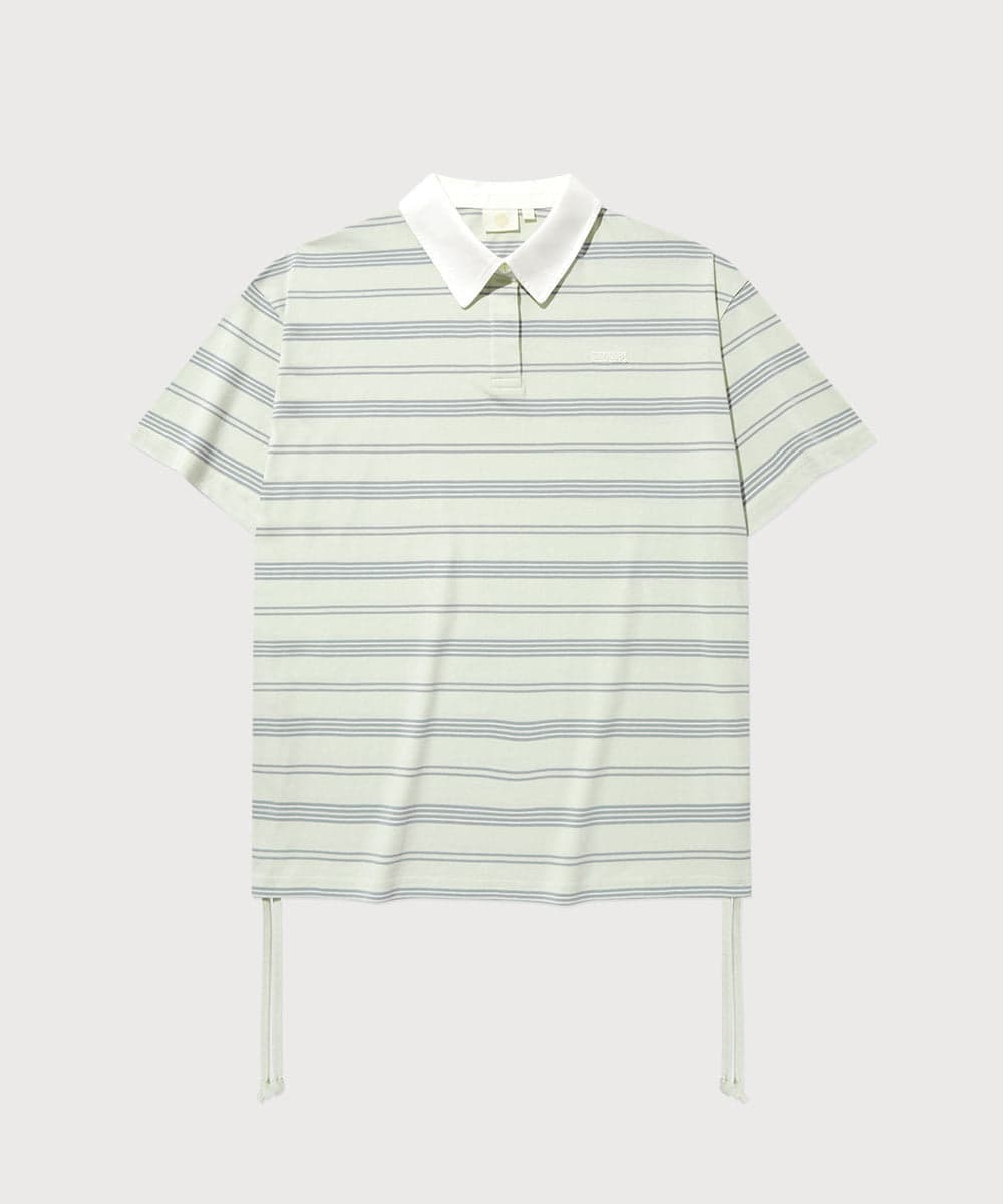 우먼 오버핏 셔링 스트라이프 럭비 티셔츠 Light Green