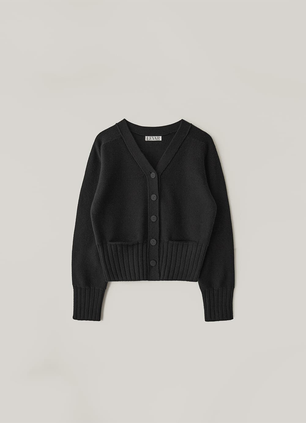 Pocket V-Neck Knit Cardigan - Black