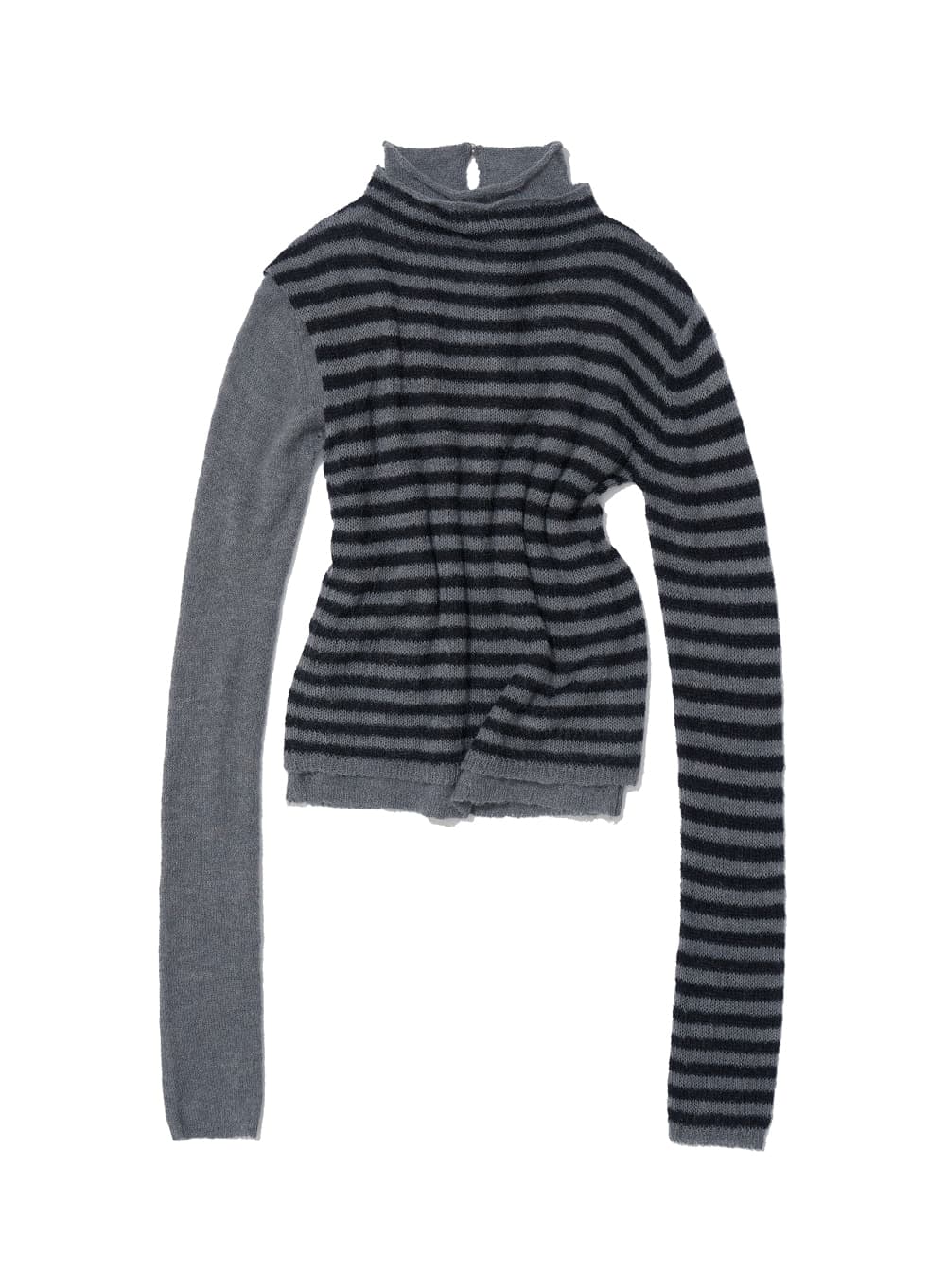 DOUBLE LAYERED MOCK NECK KNIT TOP_BLACK STRIPE