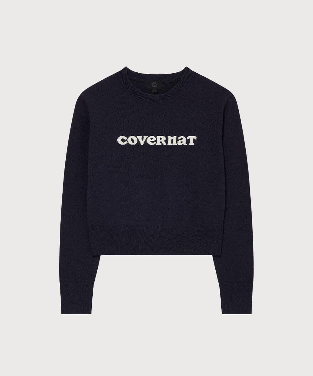 우먼 쿠퍼로고 라운드넥 니트 Navy