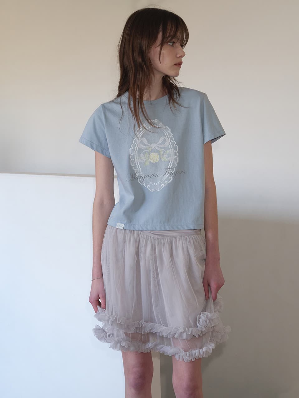 LACE PRINT T-SHIRT (LIGHT BLUE)