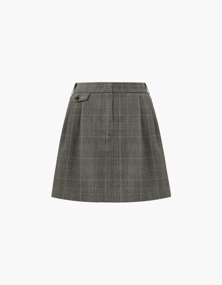 H-line wool skirt (check) - brown
