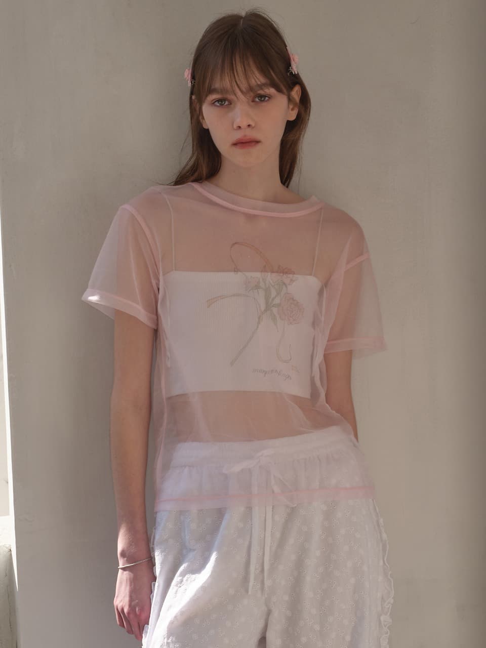 ROSE MESH T-SHIRT (LIGHT PINK)