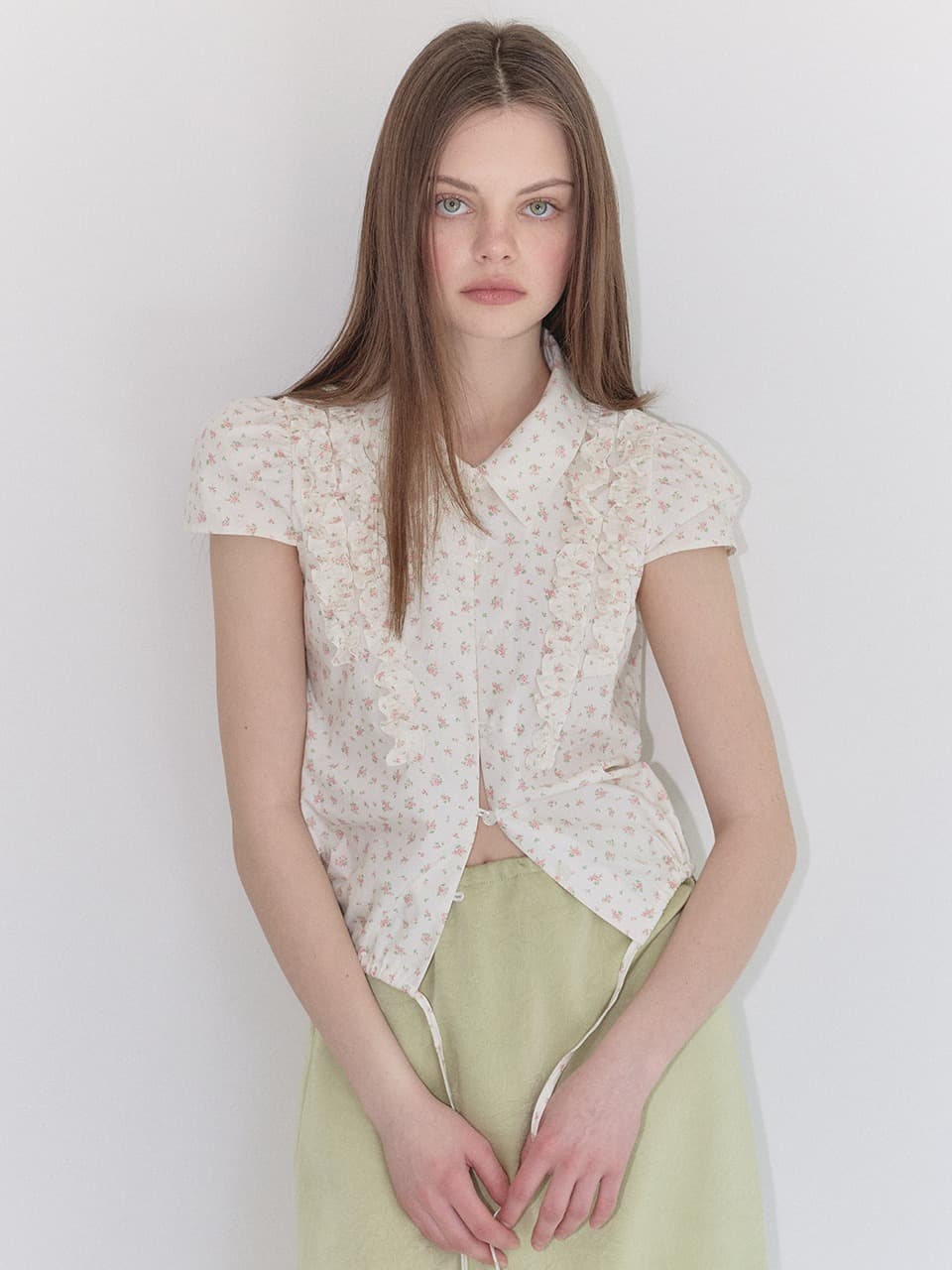 FRILL MIXED BLOUSE (CREAM)