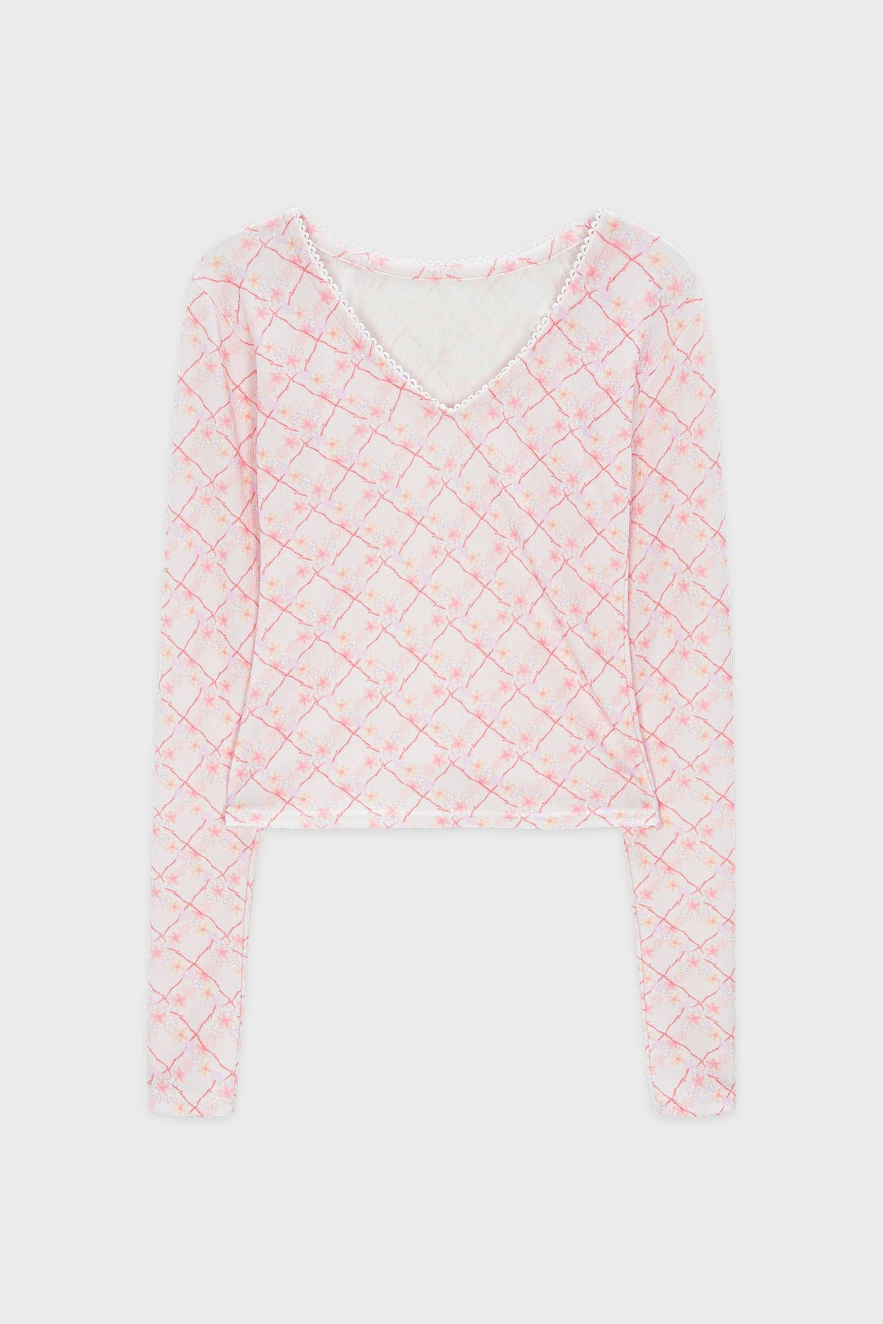 Printed V-Neck Long Sleeve (Light Pink)