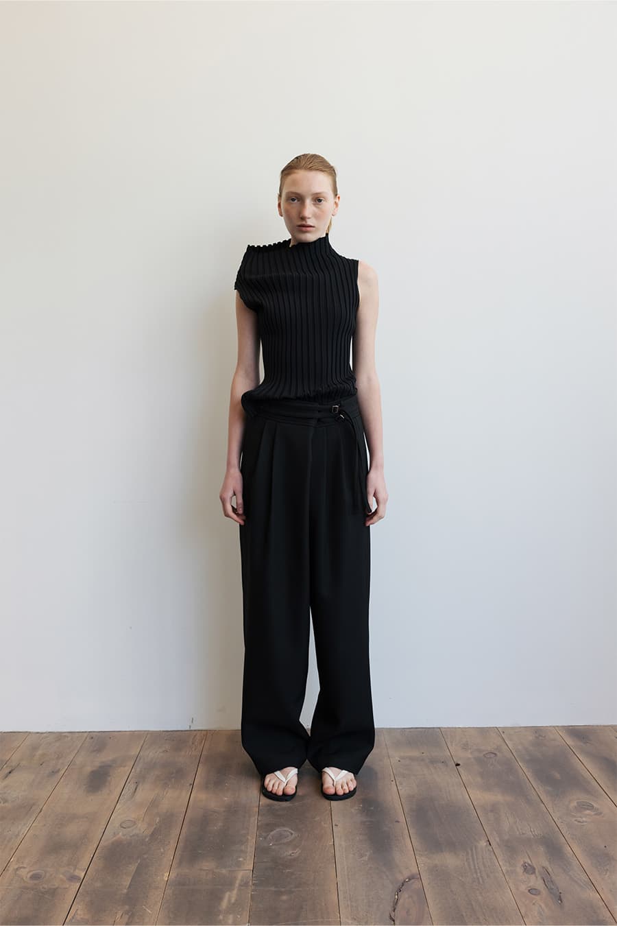 OVERWRAP WIDE TROUSERS [BLACK]