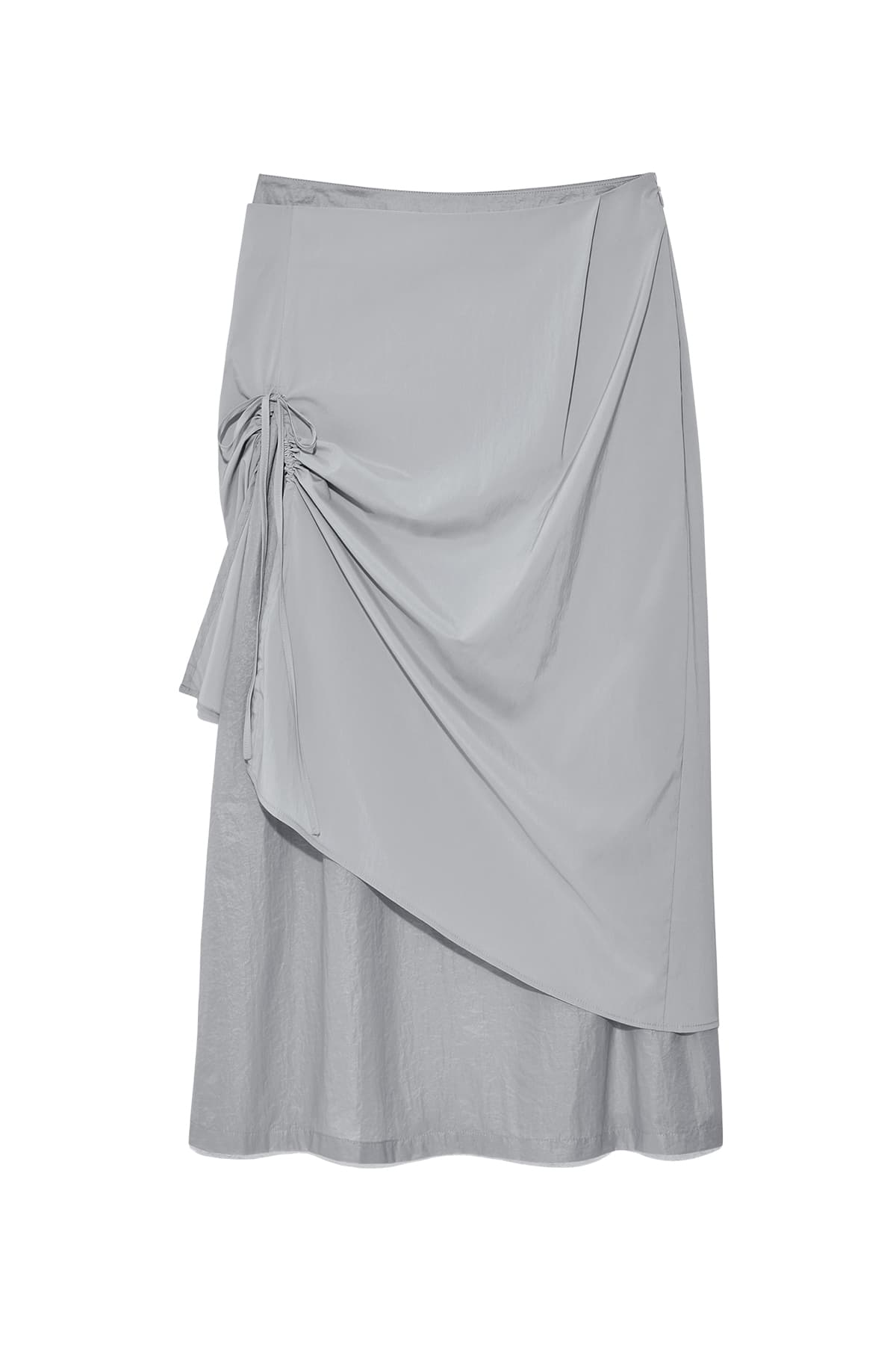 SHIRRING LAYERED MAXI SKIRT IN LIGHT GREY