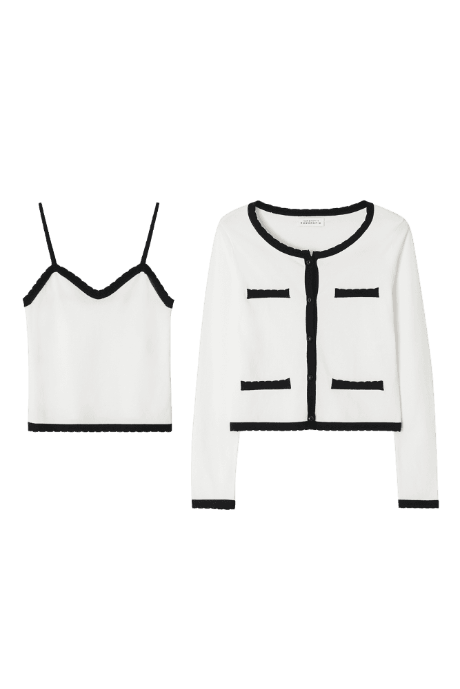 Romantic Trim Cardigan Set (White)