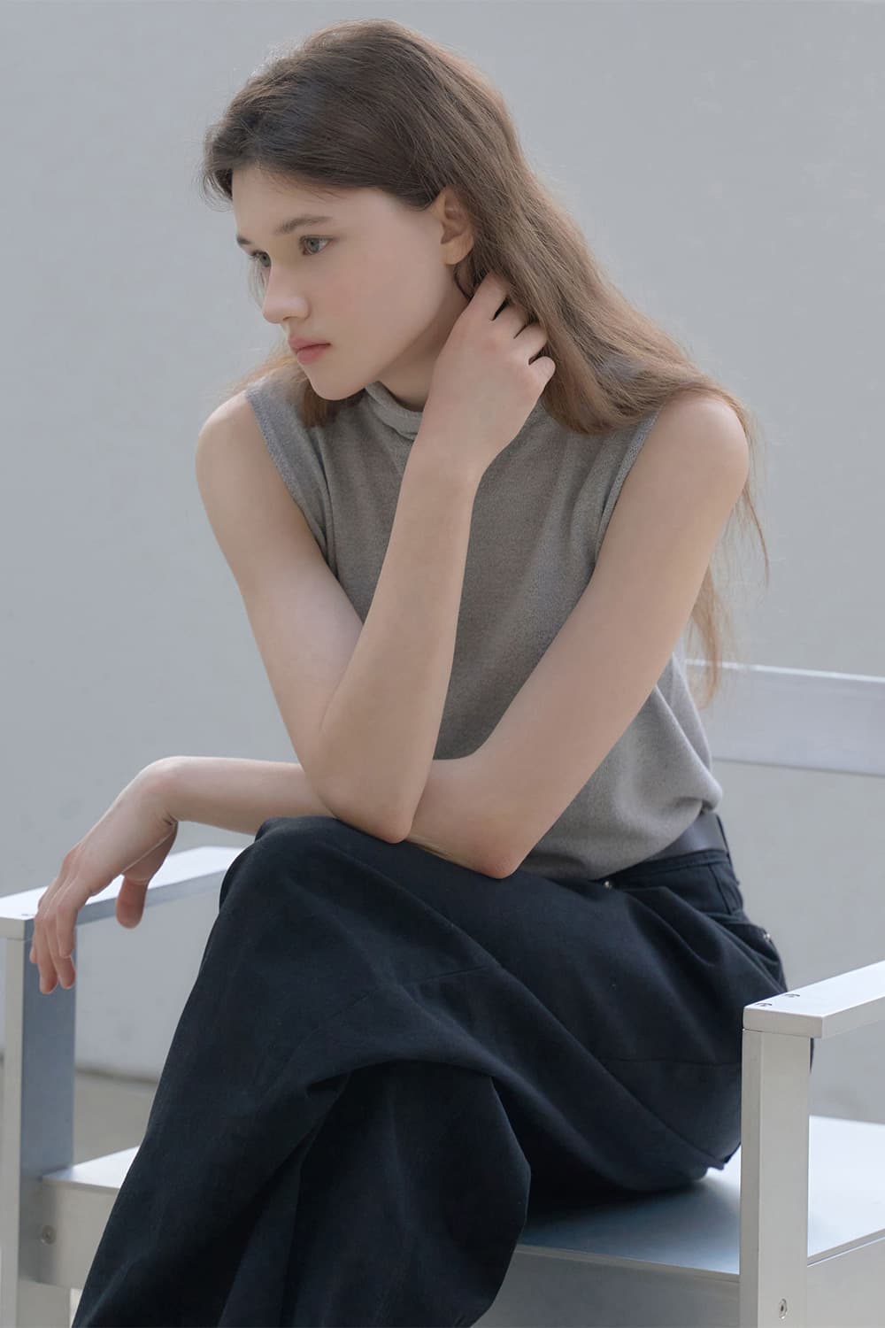 Wholegarment loose-high neck sleeveless knit Grey [N6PSKT04]