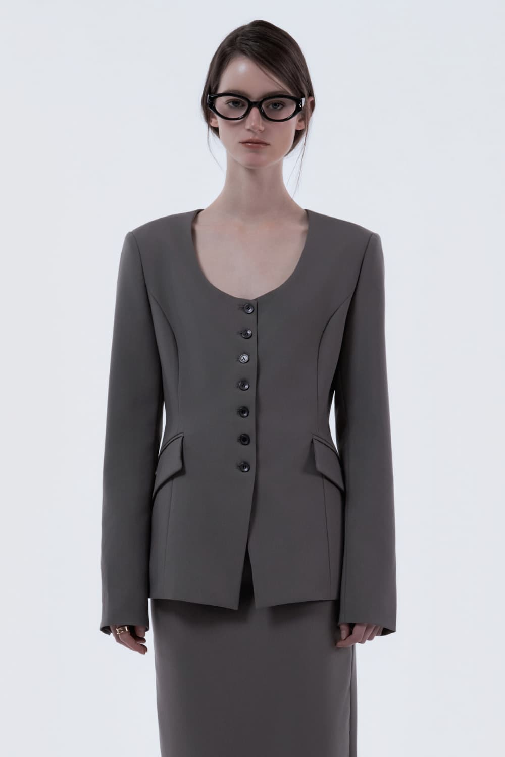 Emma Round Neck Jacket - Ash Brown