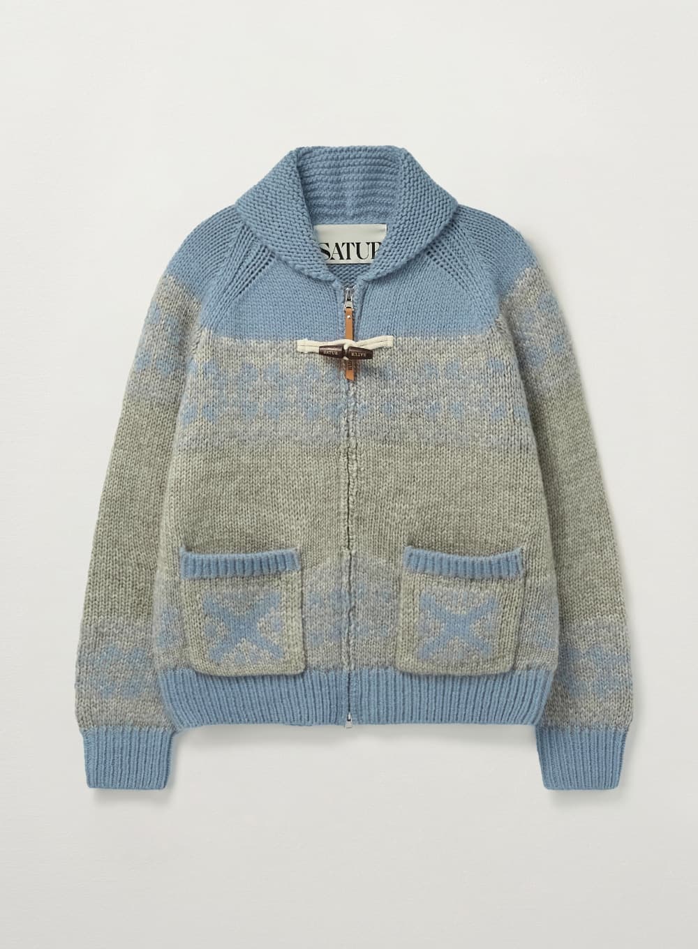 (W) Cowichan Knit Zip-up Cardigan - Sky Blue