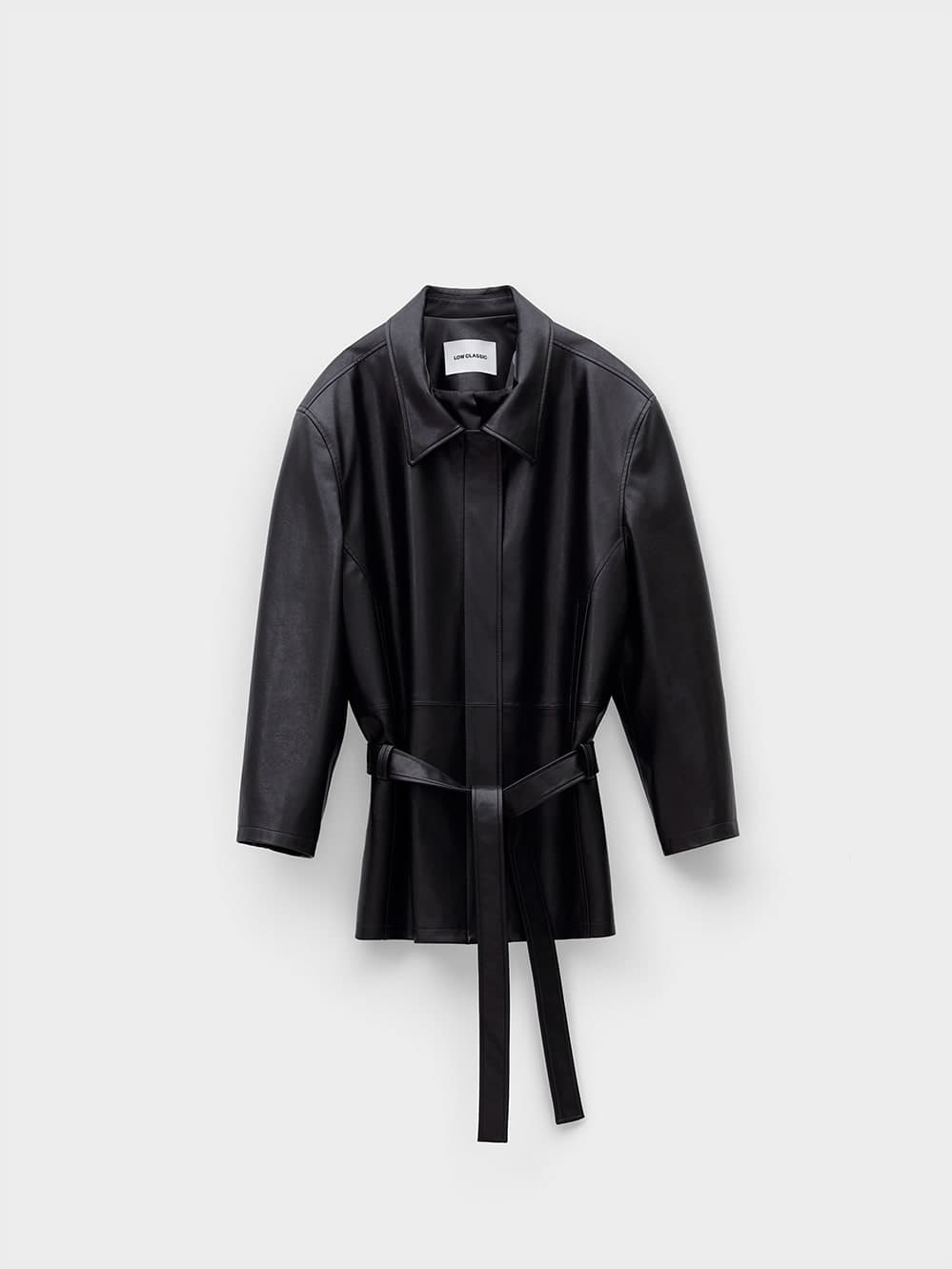 Low Waist Artificial Leather Jacket_Black