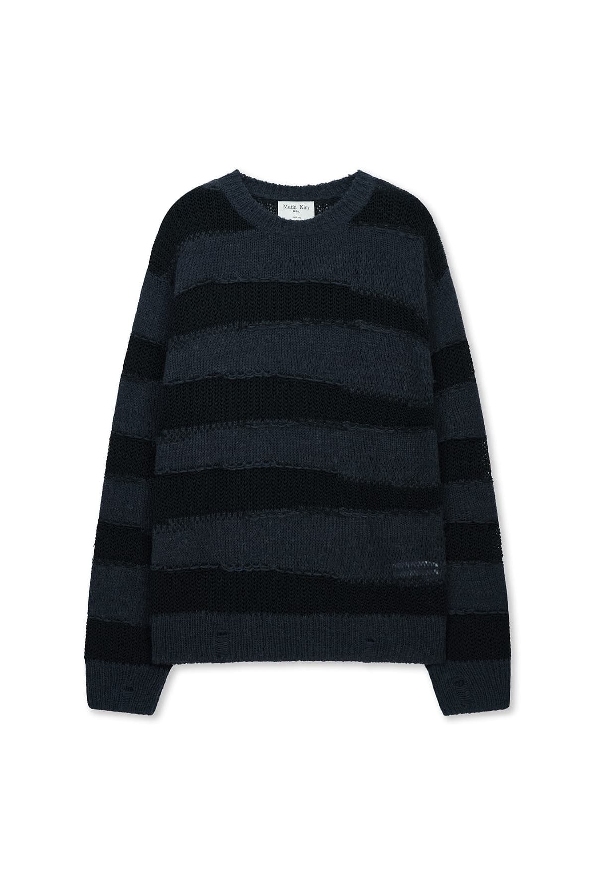 TEXTURE BLOCK STRIPE KNIT PULLOVER IN NAVY
