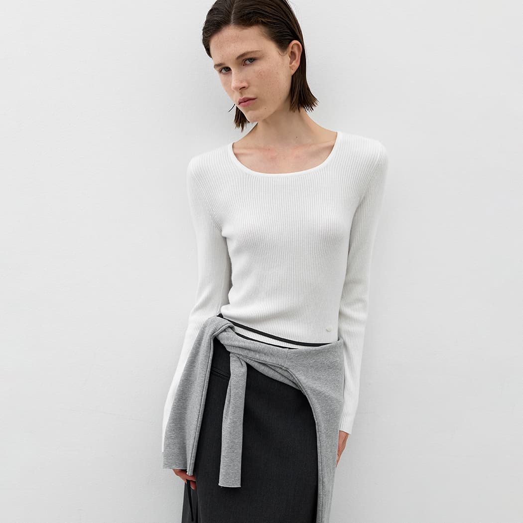 (Z-T-7129)ESSENTIAL SQUARE NECK RIBBED KNIT