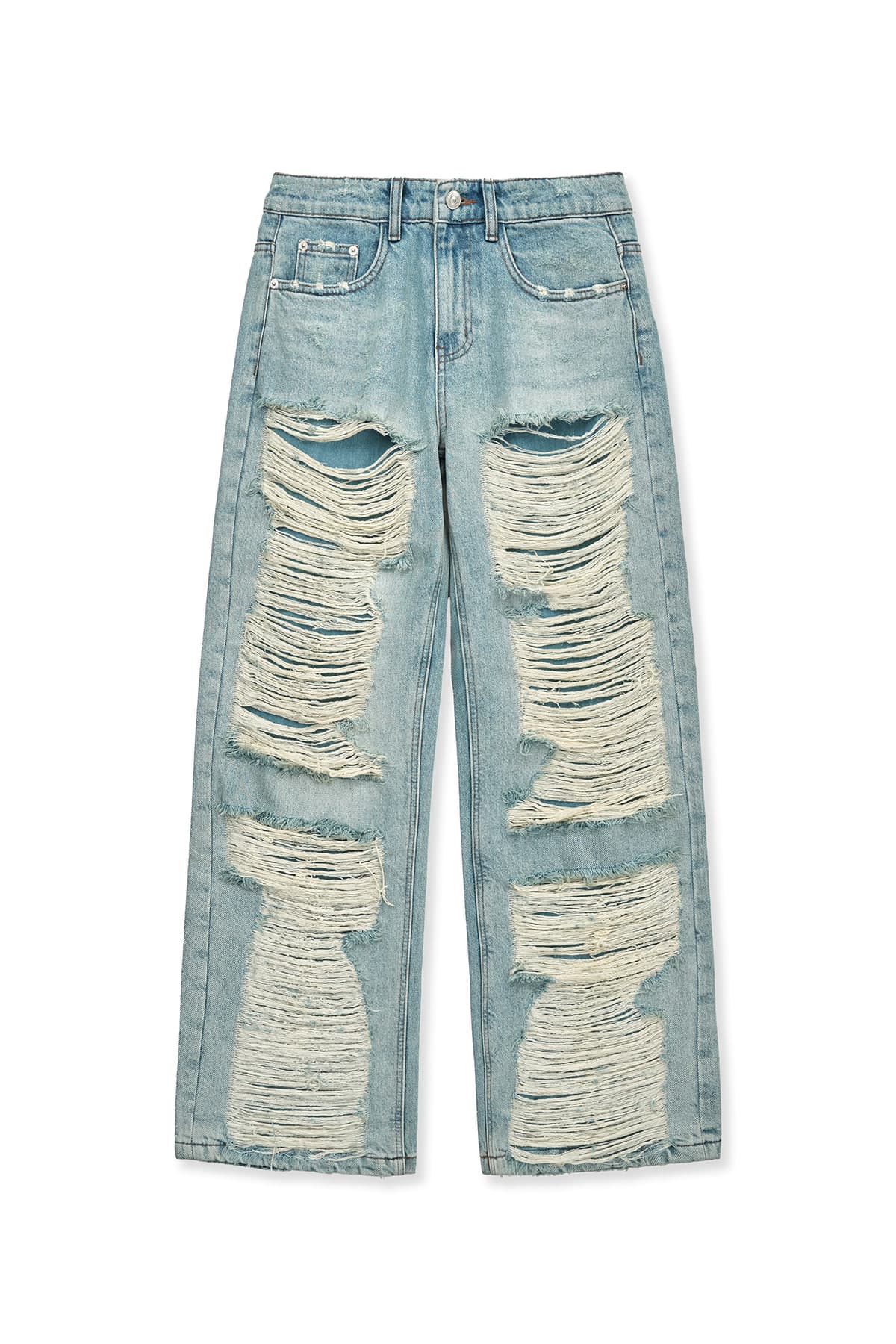 HEAVY DESTROYED DENIM PANTS IN LIGHT BLUE