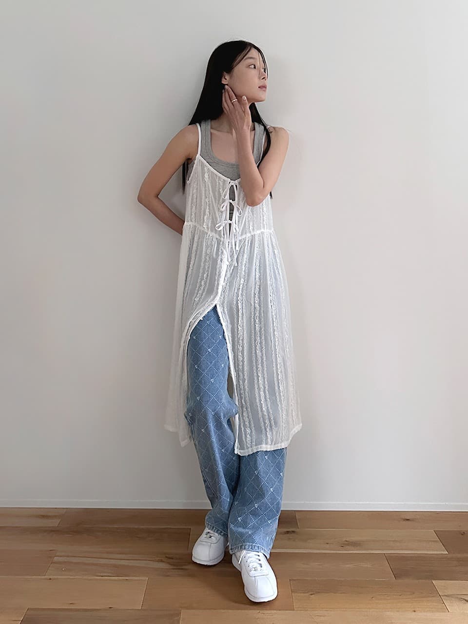 LACE CHIFFON ONE PIECE (WHITE)