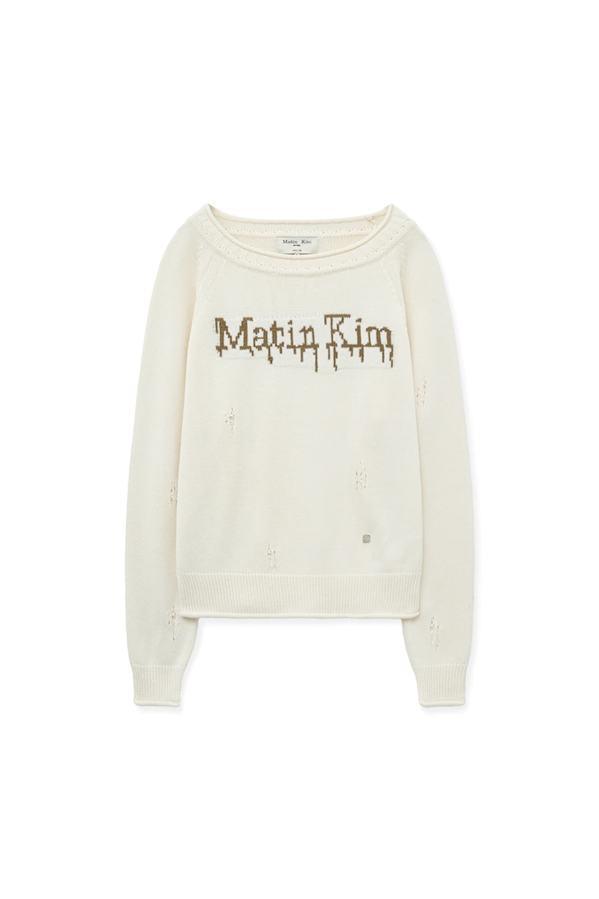 TWO WAY OFF SHOULDER DAMAGE PULLOVER IN IVORY