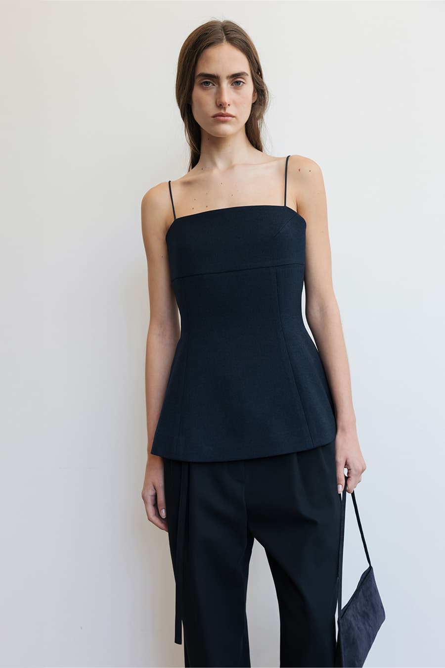 SQUARE NECK PEPLUM TOP [NAVY]