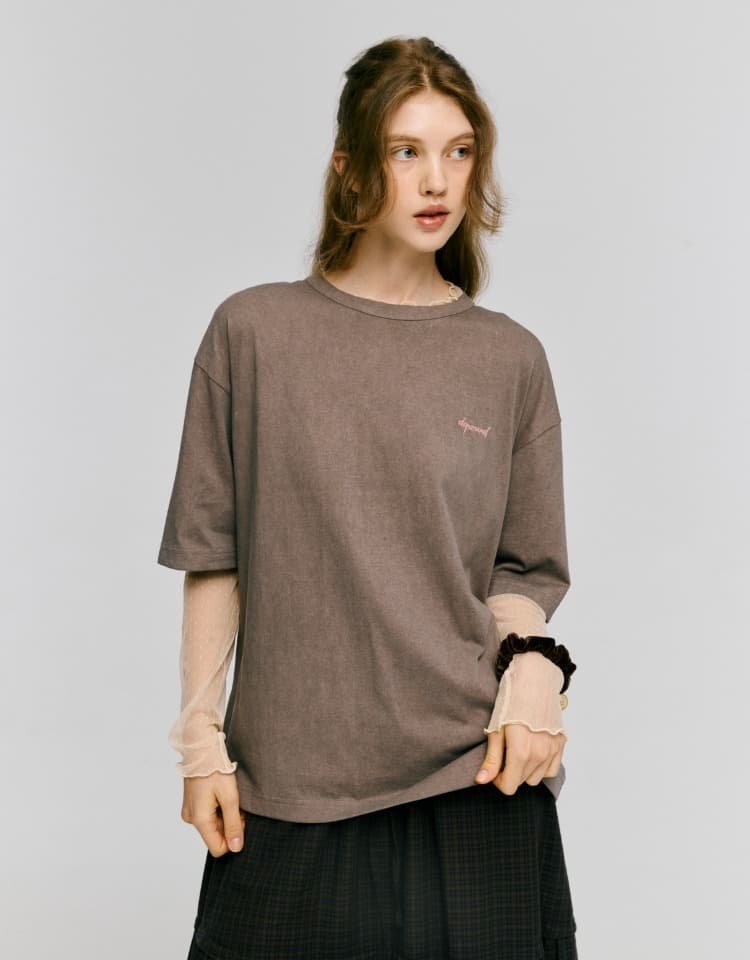 dot layered graphic t-shirt - brown