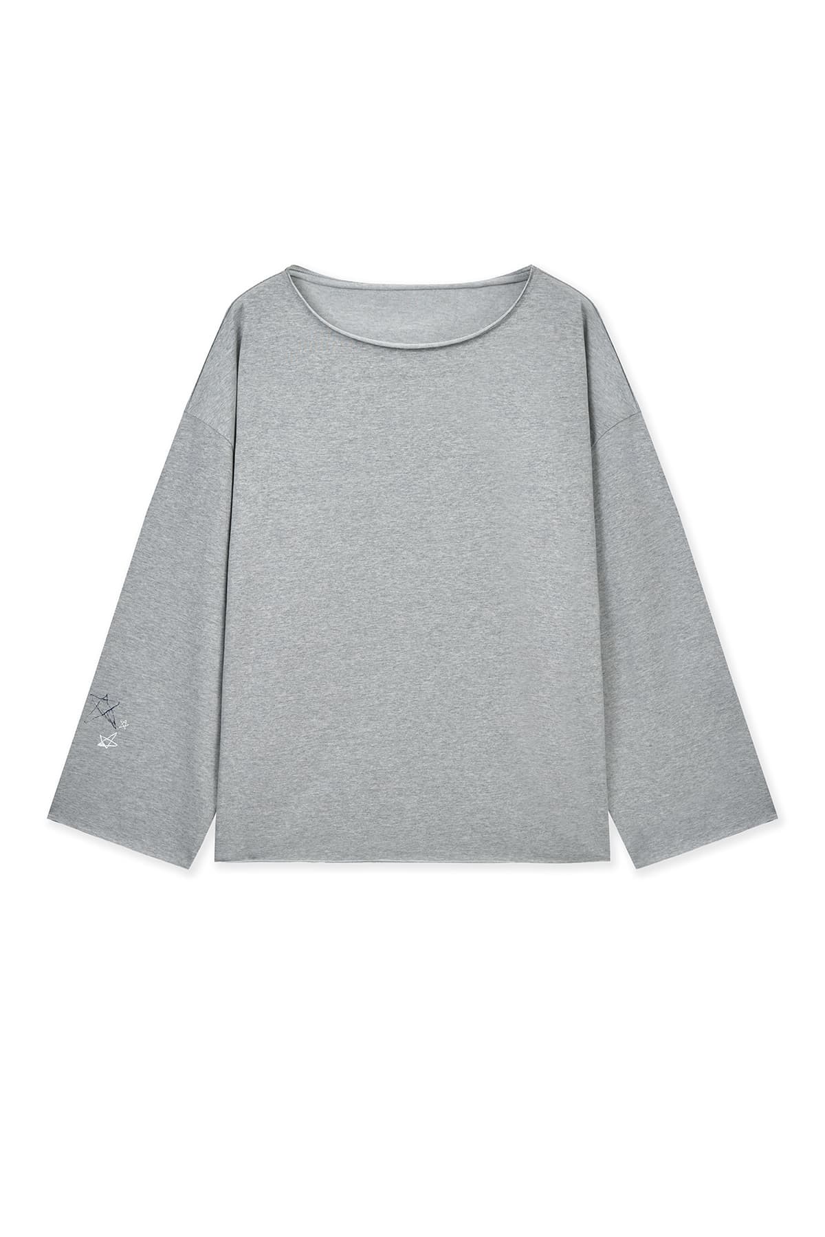 RAW HEM FINISHED BOAT NECK TOP IN GREY