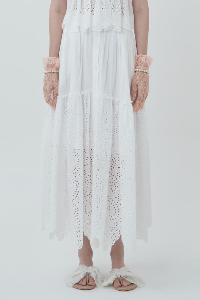 Lace Whisper Maxi Skirt (White)