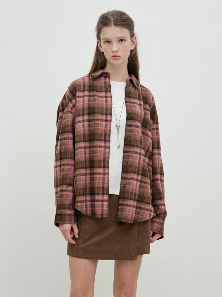 오버핏 기모 체크 셔츠 OH5WBA830