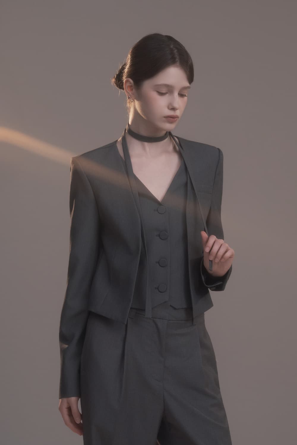 Vest Layered Suit Jacket - Grey