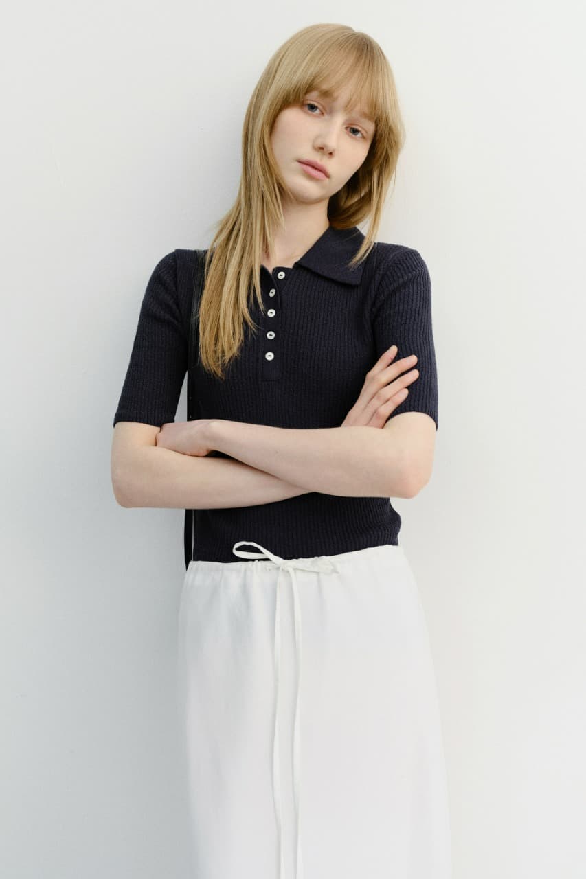 BUTTONED SLIM POLO KNIT NAVY_UDSW6B231N2