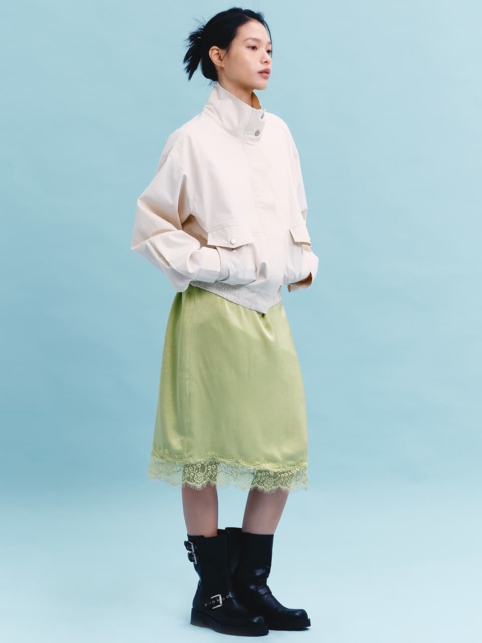LACE JACQUARD SKIRT (OLIVE)