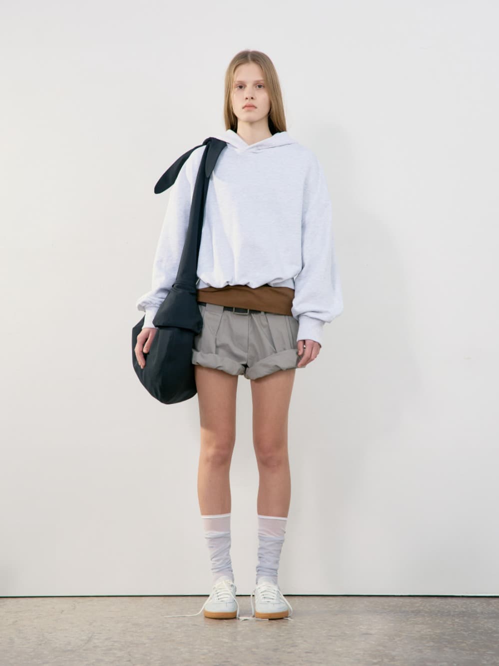 Back Rib Crop Hoodie_Melange Grey