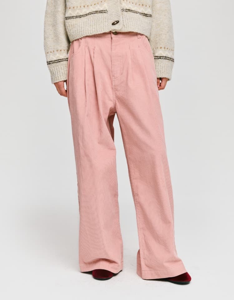 corduroy tuck wide pants - indian pink