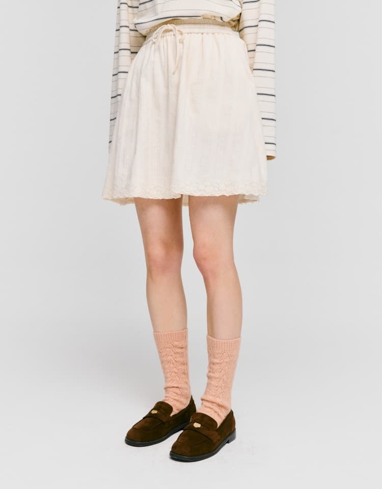 lace point A-line skirt - cream