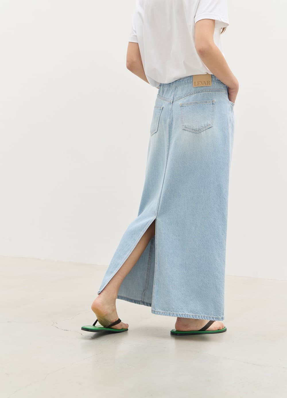 Relaxed String Tencel Denim Skirt - Light Blue